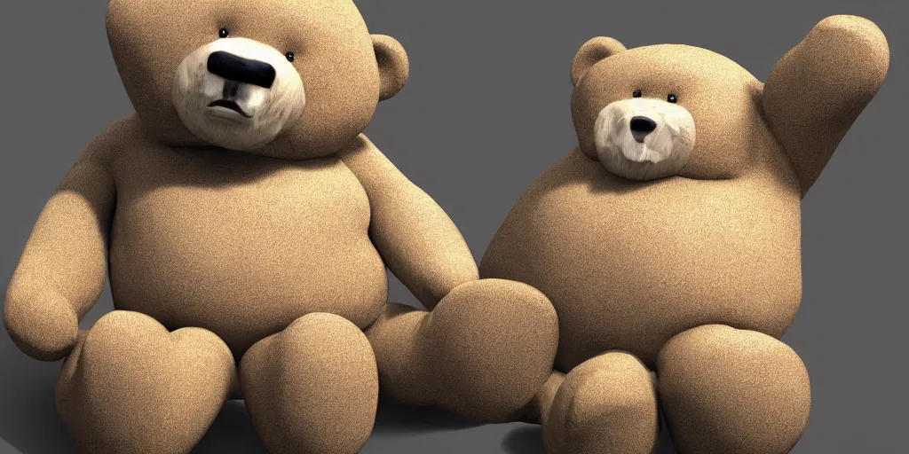 Image similar to morbidly obese teddy bear detective, realistic fantasy render