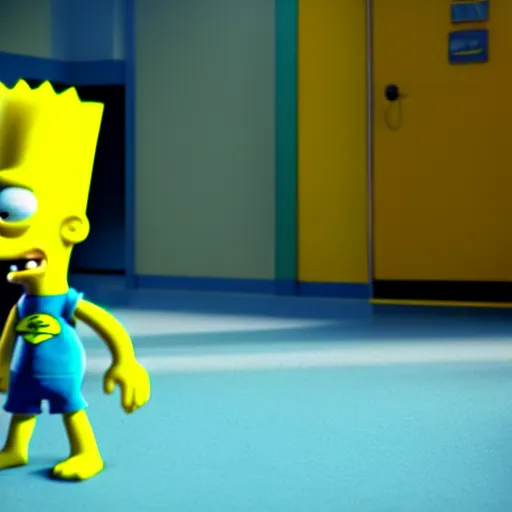 Prompt: film still of Bart Simpson in Monster Inc from Pixar, uncropped, centered, octane render, volumetric, raytracing, trending on artstation