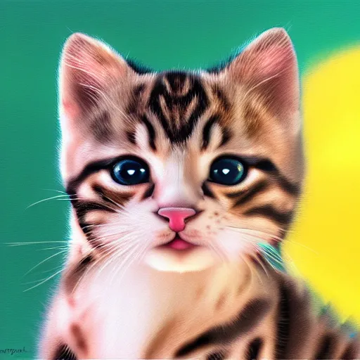 Image similar to photorealism of a muscular kitten, digital painting, strong