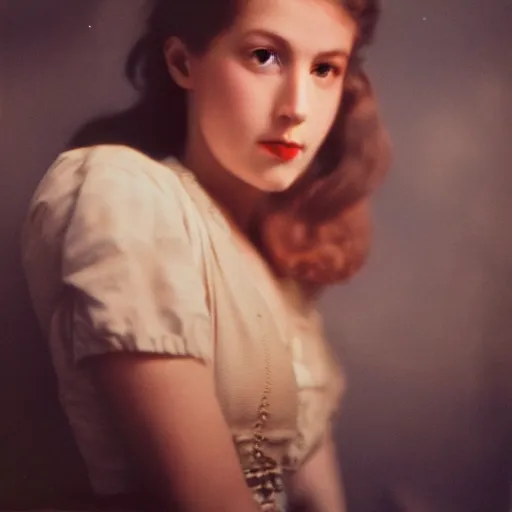 Prompt: photo of a young beautiful female actress in the late 1900s, vintage photo, 1907, amazing lighting, kodachrome