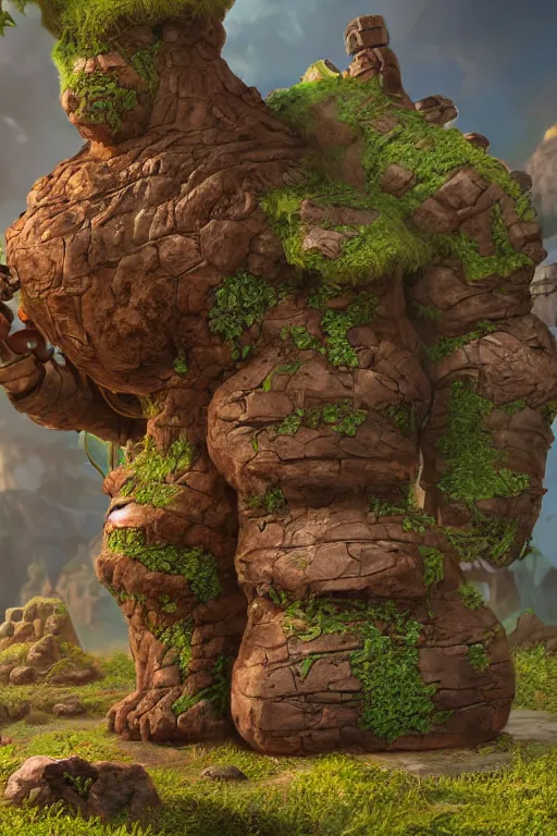 Image similar to zelda fantasy art giant golem troll wood rock greeble gemstone, global illumination ray tracing hdr fanart arstation by sung choi and eric pfeiffer and gabriel garza and casper konefal