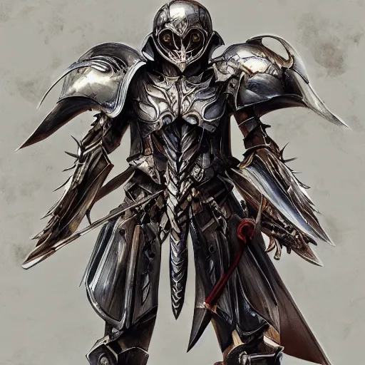 Image similar to skeleton, paladin, scythe, plate armor, concept art, makoto shinkai, highly detailed, ayami kojima