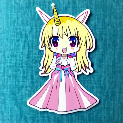 Image similar to die cut sticker of anime chibi kawaii cute tsundere unicorn