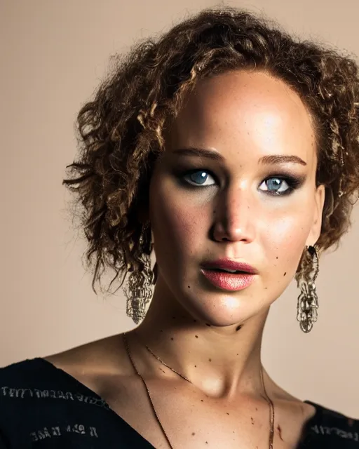 Prompt: A studio photo of Jennifer Lawrence as a Black Girl, bokeh, 90mm, f/1.4