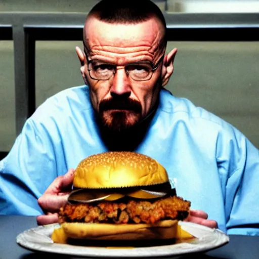 Image similar to Walter White eating burger photo