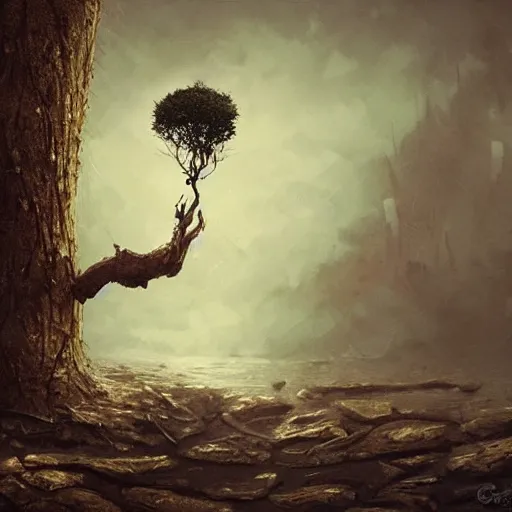 Prompt: Popeye style crab shooting a tree , dark surrealism, Greg Rutkowski