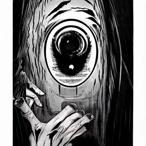 Image similar to midnight horror creepy eye staring at you through a barely open door, peeking at you in the dark nighttime, cracked open door barely ajar door, horrific dread monster barely visible to by yoji shinkawa apophasis junji ito shintaro kago 8 k