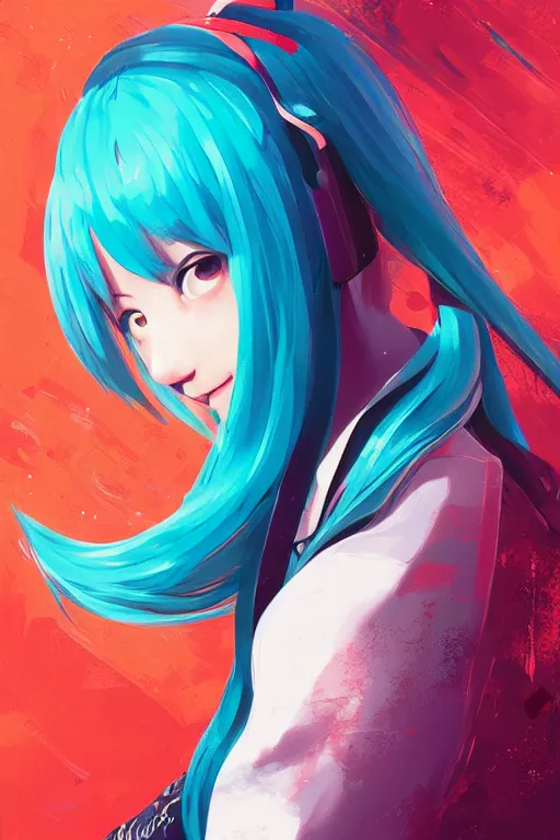 Prompt: portrait of hatsune miku, by alena aenami, by ross tran, digital art painting