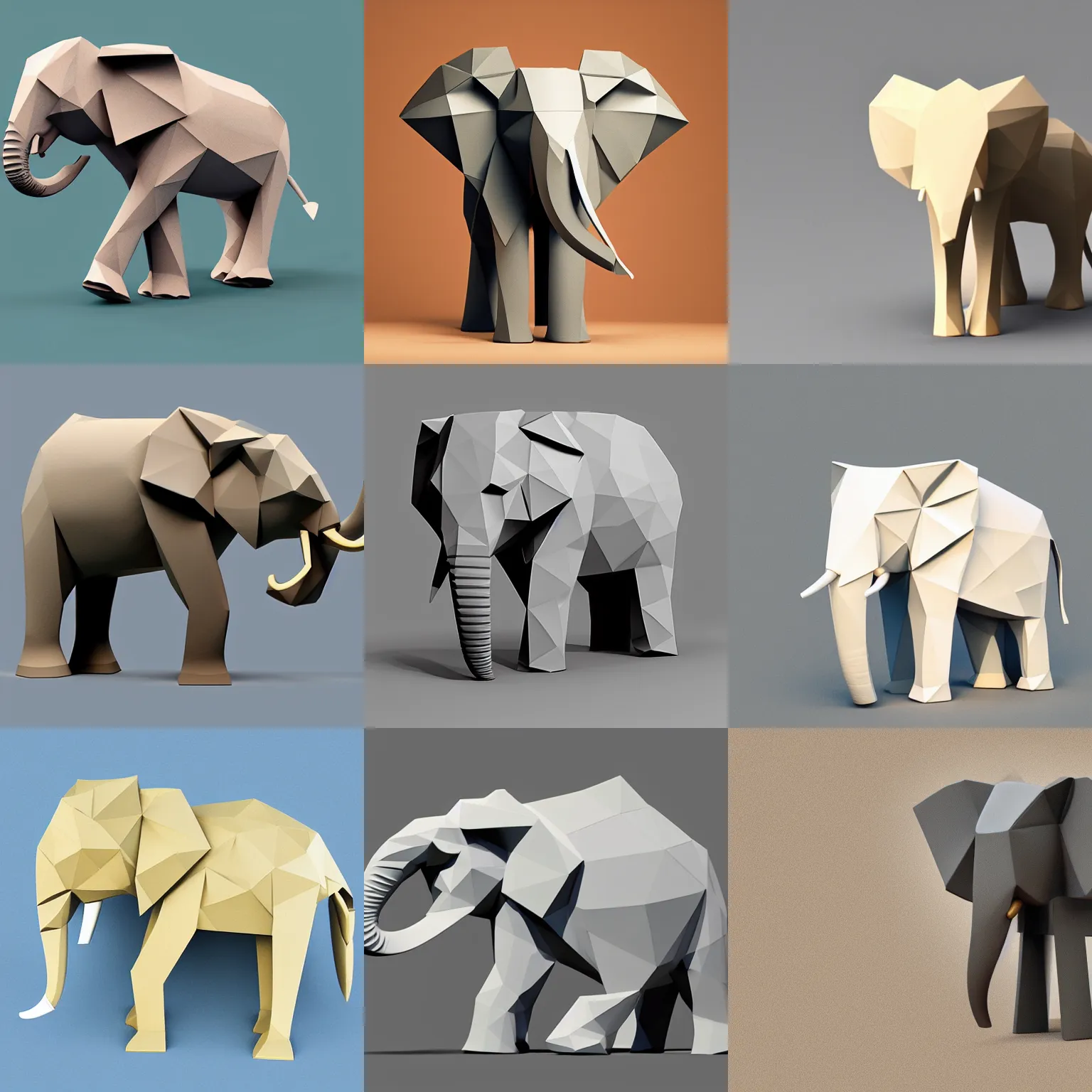 Image similar to a low poly elephant on a neutral background