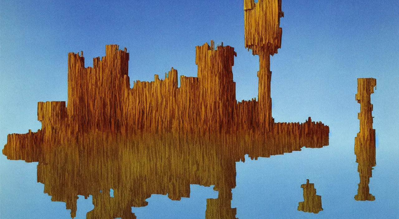 Prompt: single flooded simple wooden tower, very coherent and colorful high contrast!! masterpiece by roger dean, minimalist, dark shadows, sunny day, hard lighting