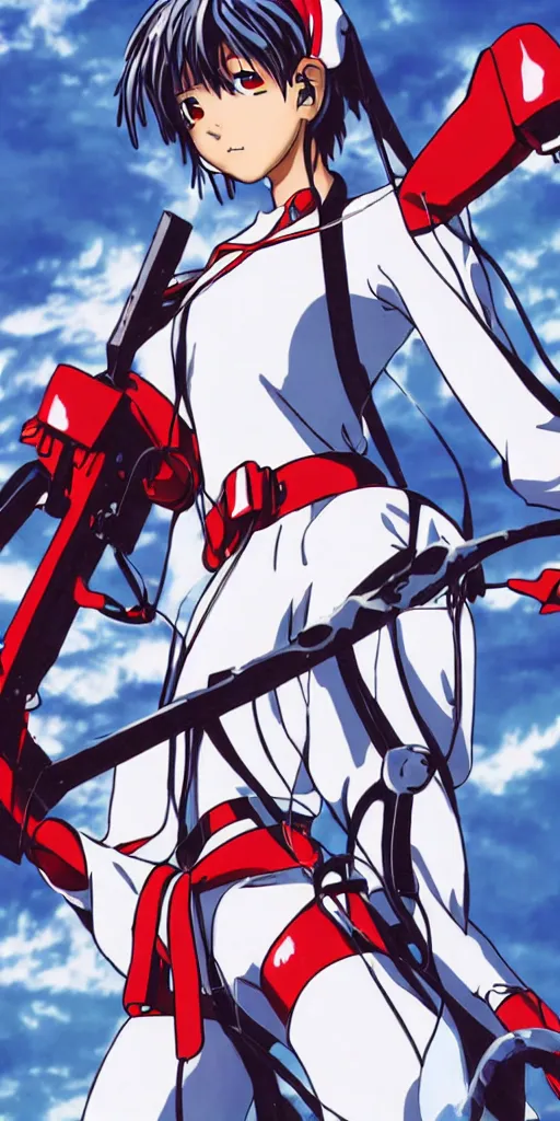 Image similar to A photo of Ayanami Rei from Neon Genesis Evangelion holding a chainsaw