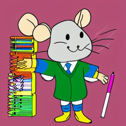 Image similar to cartoon of a rat in school uniform on his first day of school, highly detailed, colourful