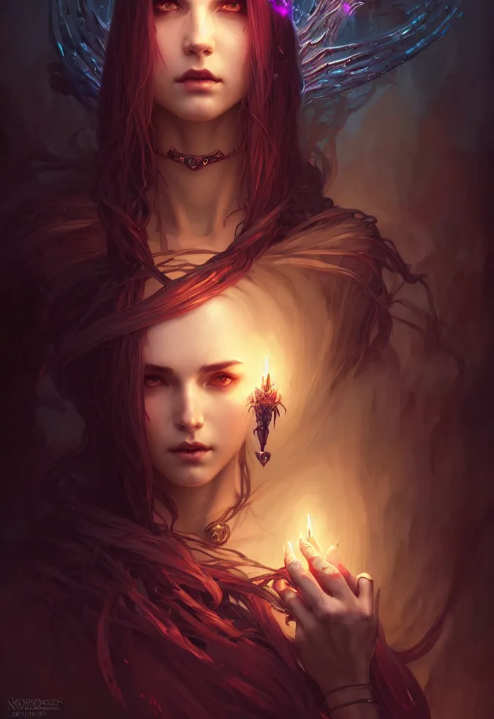 Image similar to Necromancer Sorceress, fantasy magic, undercut hairstyle, dark light night, intricate, elegant, sharp focus, illustration, highly detailed, digital painting, concept art, matte, art by WLOP and Artgerm and Greg Rutkowski and Alphonse Mucha, masterpiece