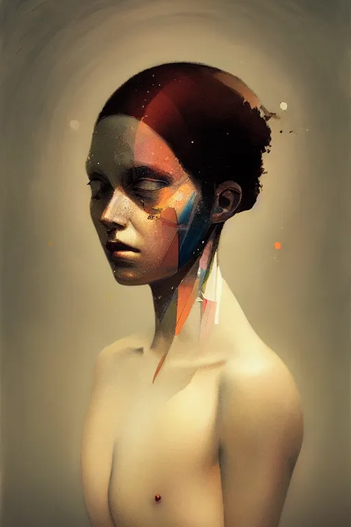 Prompt: of beautiful female, abstract beauty portrait, brush strokes by greg rutkowski, hilma af klint, moebius, victo ngai, sharp focus, global illumination, highly detailed, masterpiece, award winning, post processing