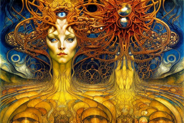 Image similar to Divine Chaos Engine by Karol Bak, Jean Delville, William Blake, Gustav Klimt, and Vincent Van Gogh, symbolist, visionary