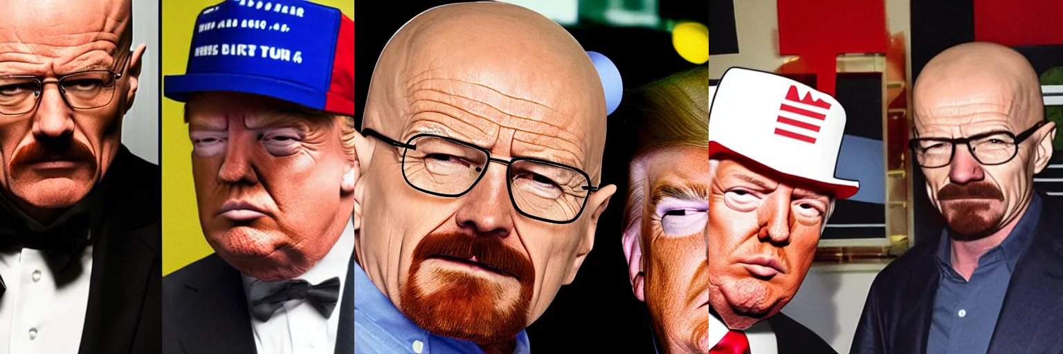 Prompt: Walter White and Donald Trump having a party together, photo