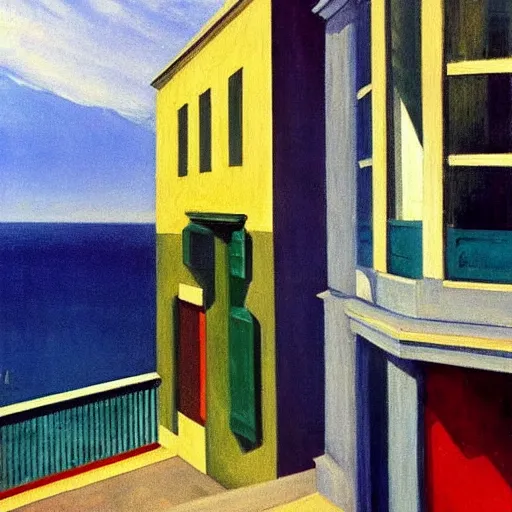 Image similar to rio de janeiro painted by edward hopper, character alone