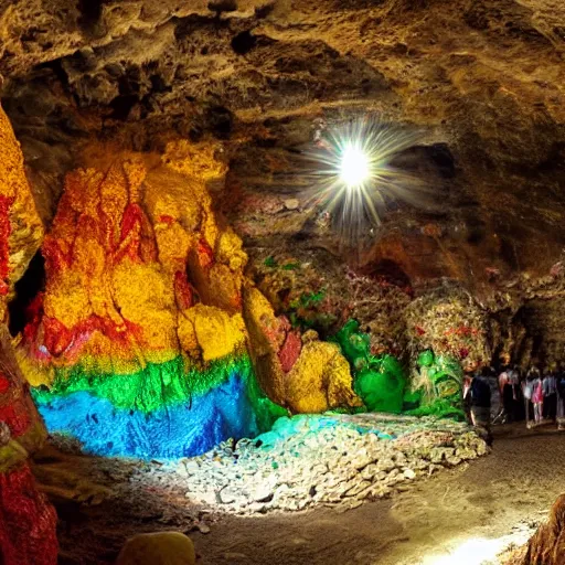 Prompt: cave of golden treasure and colorful jewels