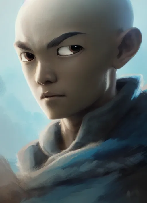 Image similar to highly detailed portrait of aang the last airbender, unreal engine, fantasy art by greg rutkowski