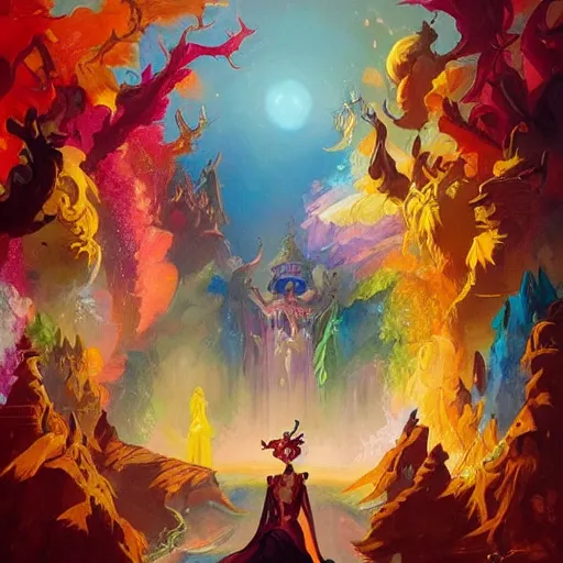 Prompt: a beautiful and vivid and colorful peter mohrbacher and andreas rocha impasto acrylic painting of a masquerade ball