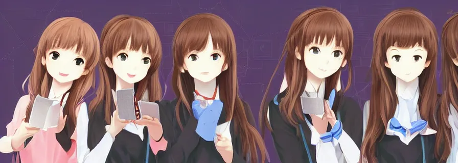 Image similar to pattern of anthropomorphic social anime girls accompanying artificial intelligence