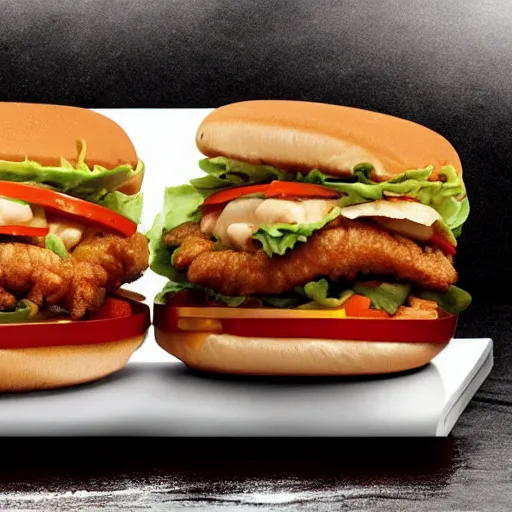 Prompt: mcdonalds shrimp po boy burger ad