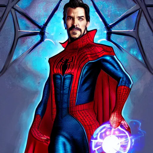 Image similar to spiderman as doctor strange, using his mystic arts, dynamic lighting, photorealistic fantasy concept art, trending on art station, stunning visuals, creative, cinematic, ultra detailed