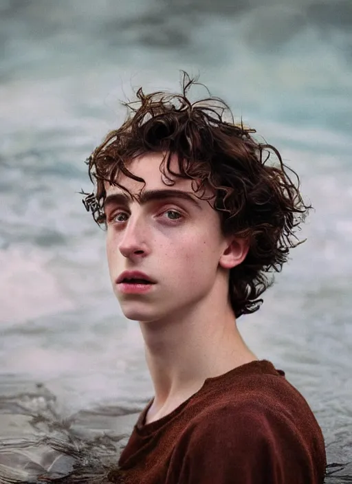 Image similar to Kodak Portra 400, 8K,ARTSTATION, Caroline Gariba, soft light, volumetric lighting, highly detailed, britt marling style 3/4 , extreme Close-up portrait photography of a Timothee Chalamet how pre-Raphaelites with his eyes closed,inspired by Ophelia paint, his face is under water Pamukkale, face above water in soapy bath tub, hair are intricate with highly detailed realistic , Realistic, Refined, Highly Detailed, interstellar outdoor soft pastel lighting colors scheme, outdoor fine photography, Hyper realistic, photo realistic