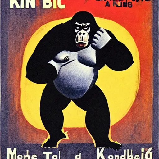 Prompt: king kong bundy the wrestler 1920s poster art