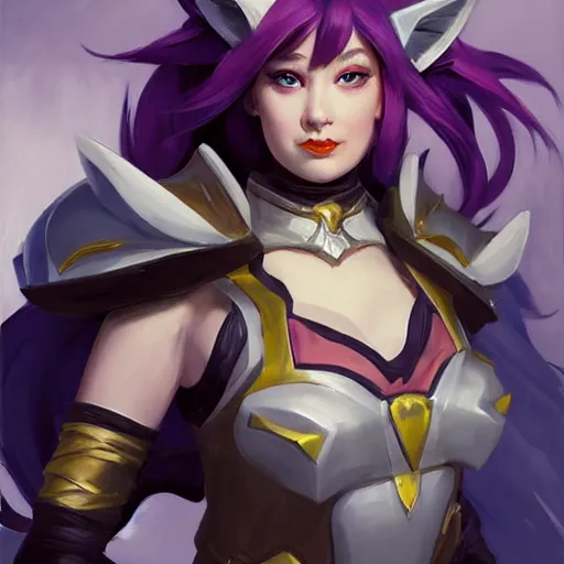 Image similar to greg manchess portrait painting of partially armored ahri from league of legends as overwatch character, medium shot, asymmetrical, profile picture, organic painting, sunny day, matte painting, bold shapes, hard edges, street art, trending on artstation, by huang guangjian, gil elvgren, ruan jia, randy vargas, greg rutkowski