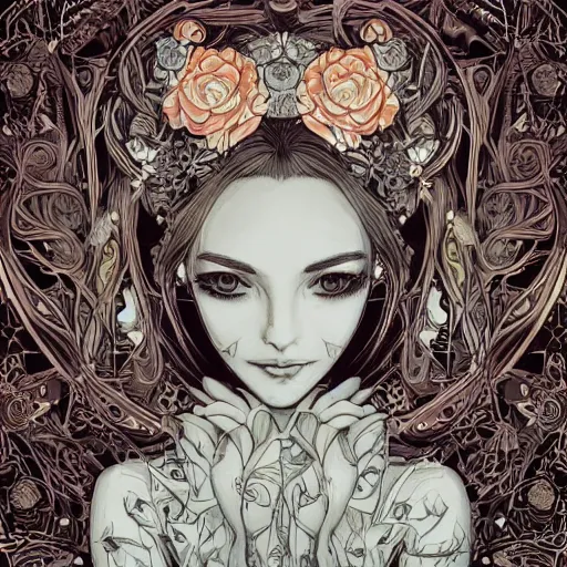 Image similar to the most incredibly beautiful and elegant and cute woman, an ultrafine detailed illustration by james jean, final fantasy, intricate linework, bright colors, behance contest winner, vanitas, angular, altermodern, unreal engine 5 highly rendered, global illumination, radiant light, detailed and intricate environment