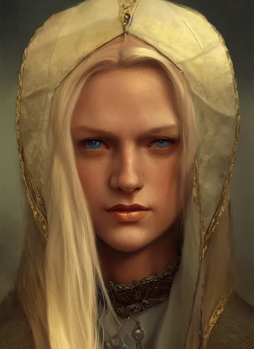 Image similar to blonde peasant woman, fantasy, medieval, vivid colors, fantasy, elegant, concept art, sharp focus, beautiful face!!, digital art, hyper - realistic, 4 k, unreal engine, highly detailed, hd, dramatic lighting by brom, trending on artstation