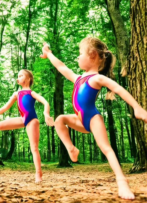 Image similar to a beautiful detailed photo of a group of girls doing gymnastics in the forest, realistic, f 8, 4 k hd wallpaper