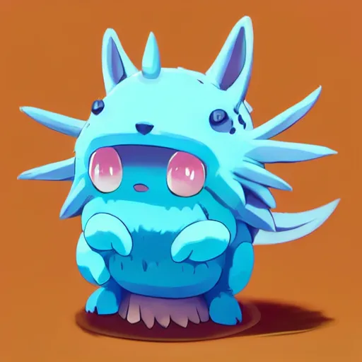 Image similar to cyan cute spirit axie pet hits by tail, fantasy, studio ghibli, clean cel shaded vector art, style artstation, style greg rutkowski, octane render, unreal engine 6, epic game graphics, fantasy, conceptual art, ray tracing