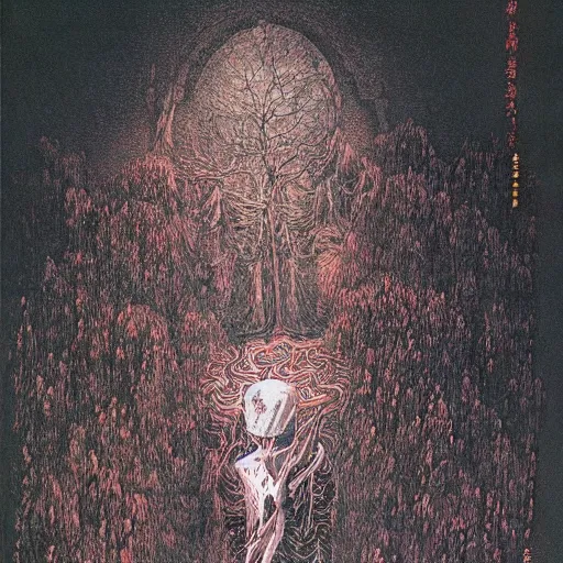 Image similar to a menacing church in a dark valley, high detailed beksinski painting, by adrian ghenie and gerhard richter. art by takato yamamoto. masterpiece, deep colours.