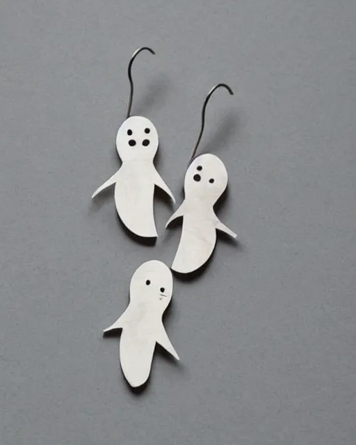 Image similar to cute funny ghost, 2 d lasercut wood earrings, concept art, trending on artstation, trending on deviantart