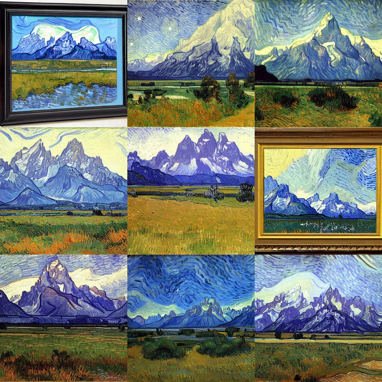 Prompt: A painting of the grand tetons by vincent van gogh