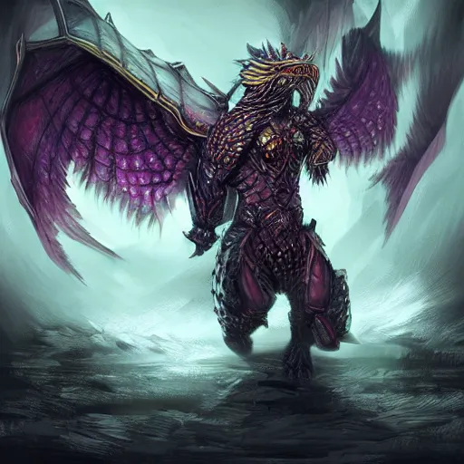 Prompt: concept art of warrior heavy crystal dragon armor, perfect symmetry, digital art, d & d digital painting, intricate details, ultra realistic, volumetric lighting, warm colors advance, cell shading