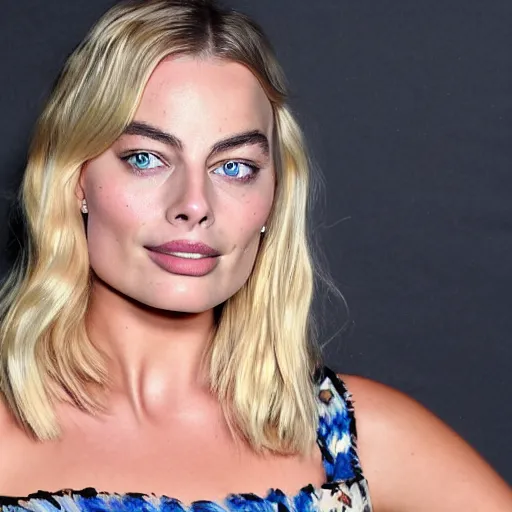 Image similar to a portrait of margot robbie doing a kissing face, highly detailed