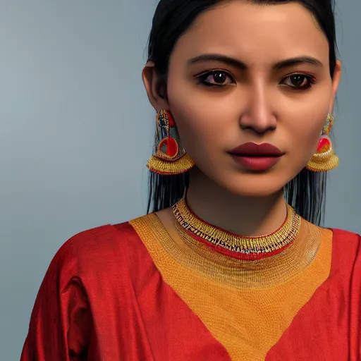 Prompt: daz3d genesis 8 female assamese girl wearing mekhela bihu dress, Iray shaders, studio HDRI soft lighting, natural skin textures ultra hd 8k, ray traced, unreal engine, cinematic realistic portrait