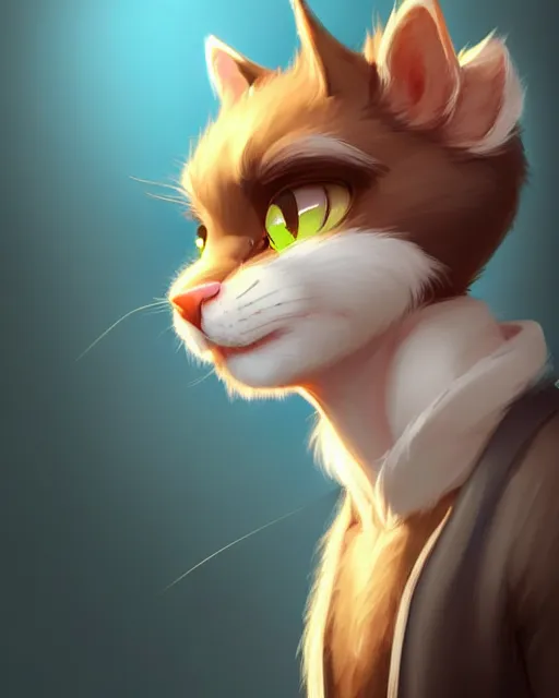 Image similar to character concept art of a young male anthropomorphic furry cat | | cute - fine - face, pretty face, key visual, realistic shaded perfect face, fine details by stanley artgerm lau, wlop, rossdraws, james jean, andrei riabovitchev, marc simonetti, and sakimichan, trending on artstation