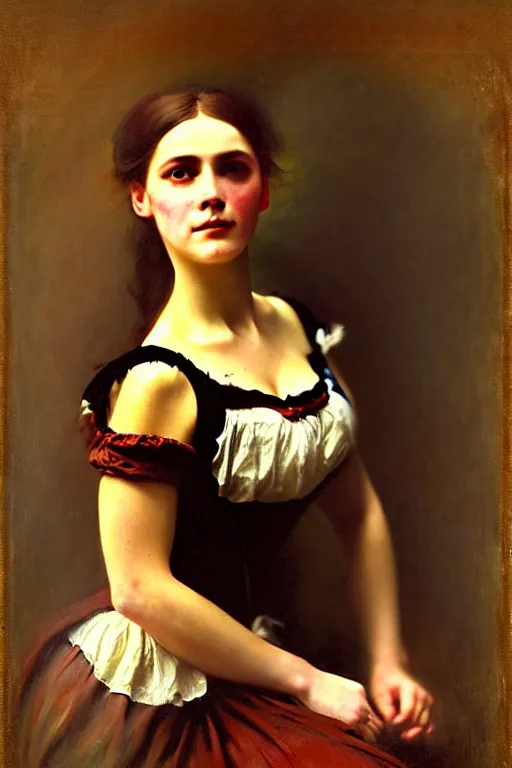 Image similar to soft colorsphotograph imax and solomon joseph solomon and richard schmid and jeremy lipking victorian loose genre loose painting full length portrait painting of pretty barmaid pirate wench disney