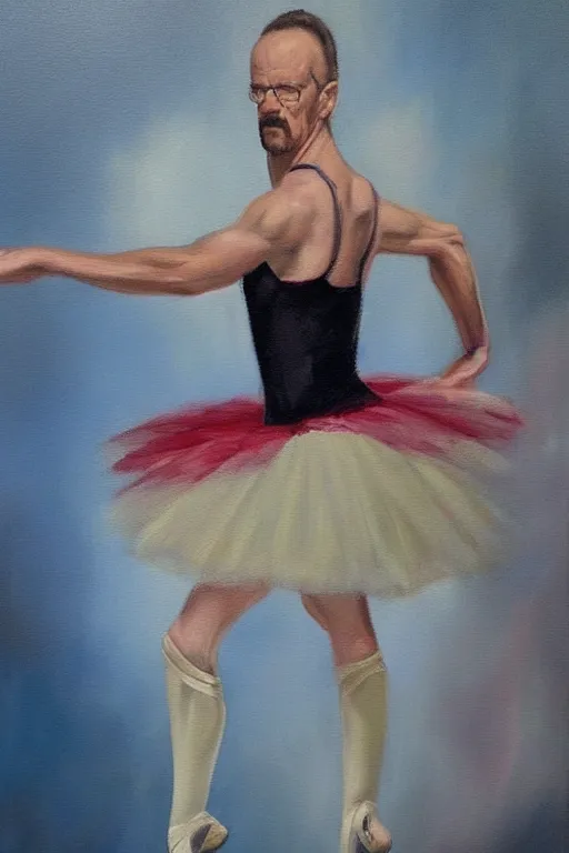 Image similar to beautiful oil painting of walter white in a ballerina outift