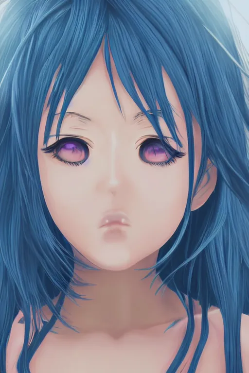 Prompt: close up portrait of an anime girl crying, blue long hair, digital illustration, dramatic lighting, by mai yoneyama, blurred background