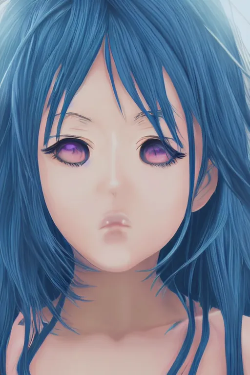 Image similar to close up portrait of an anime girl crying, blue long hair, digital illustration, dramatic lighting, by mai yoneyama, blurred background