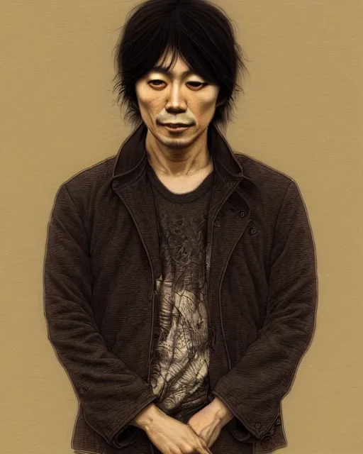 Prompt: photography portrait of japanese rock singer yutaka ozaki without beard from 1 9 8 0 s, ambient lighing, intricate, elegant, highly detailed, digital painting, artstation, concept art, smooth, sharp focus, illustration, art by artgerm and greg rutkowski and alphonse mucha