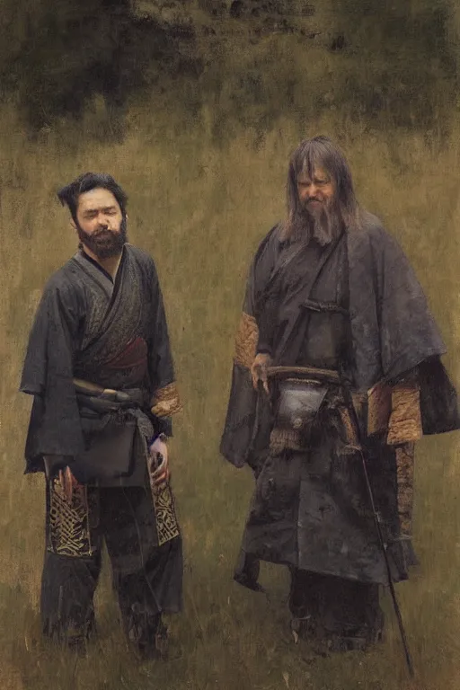 Image similar to Richard Schmid and Jeremy Lipking and Antonio Rotta full length portrait painting of a japanese samurai