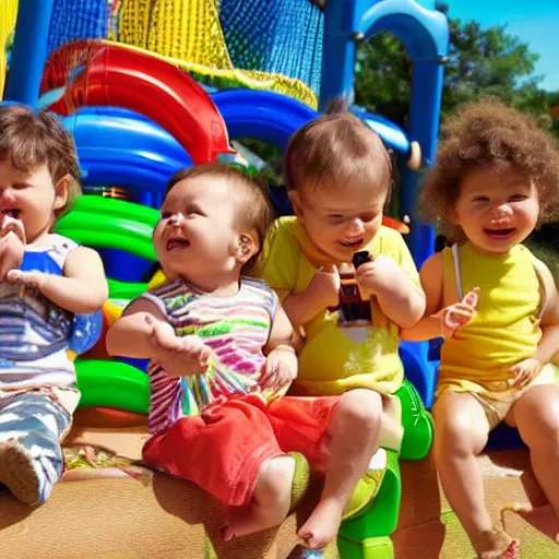 Image similar to a beautiful photo of baby aliens having fun at a playground, very detailed, masterpiece, photorealistic