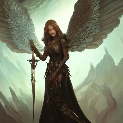 Image similar to the angel of death, d & d, fantasy, intricate, elegant, highly detailed, digital painting, artstation, concept art, matte, sharp focus, illustration, hearthstone, art by artgerm and greg rutkowski and alphonse mucha