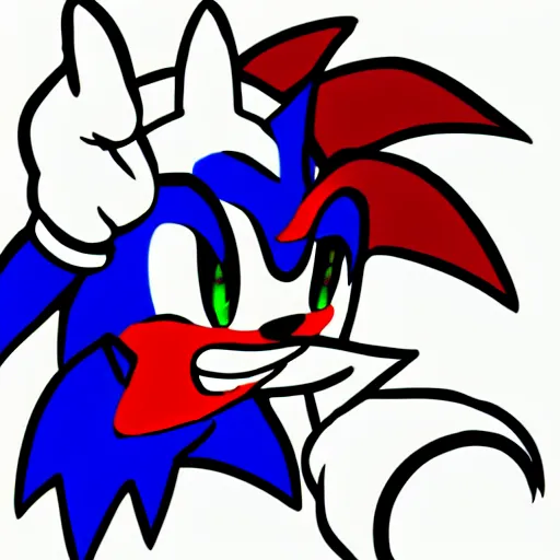 Image similar to red white ms paint doodle of bad amateur anime sonic drawing, made in ms paint,